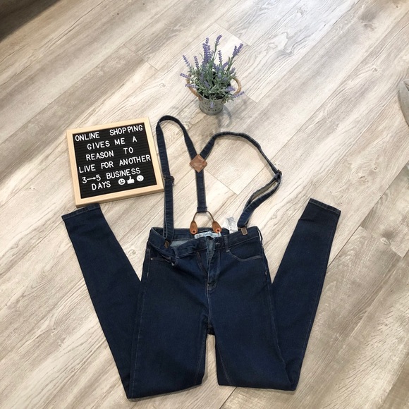 Zara Denim - Zara denim overalls suspenders skinny size 02